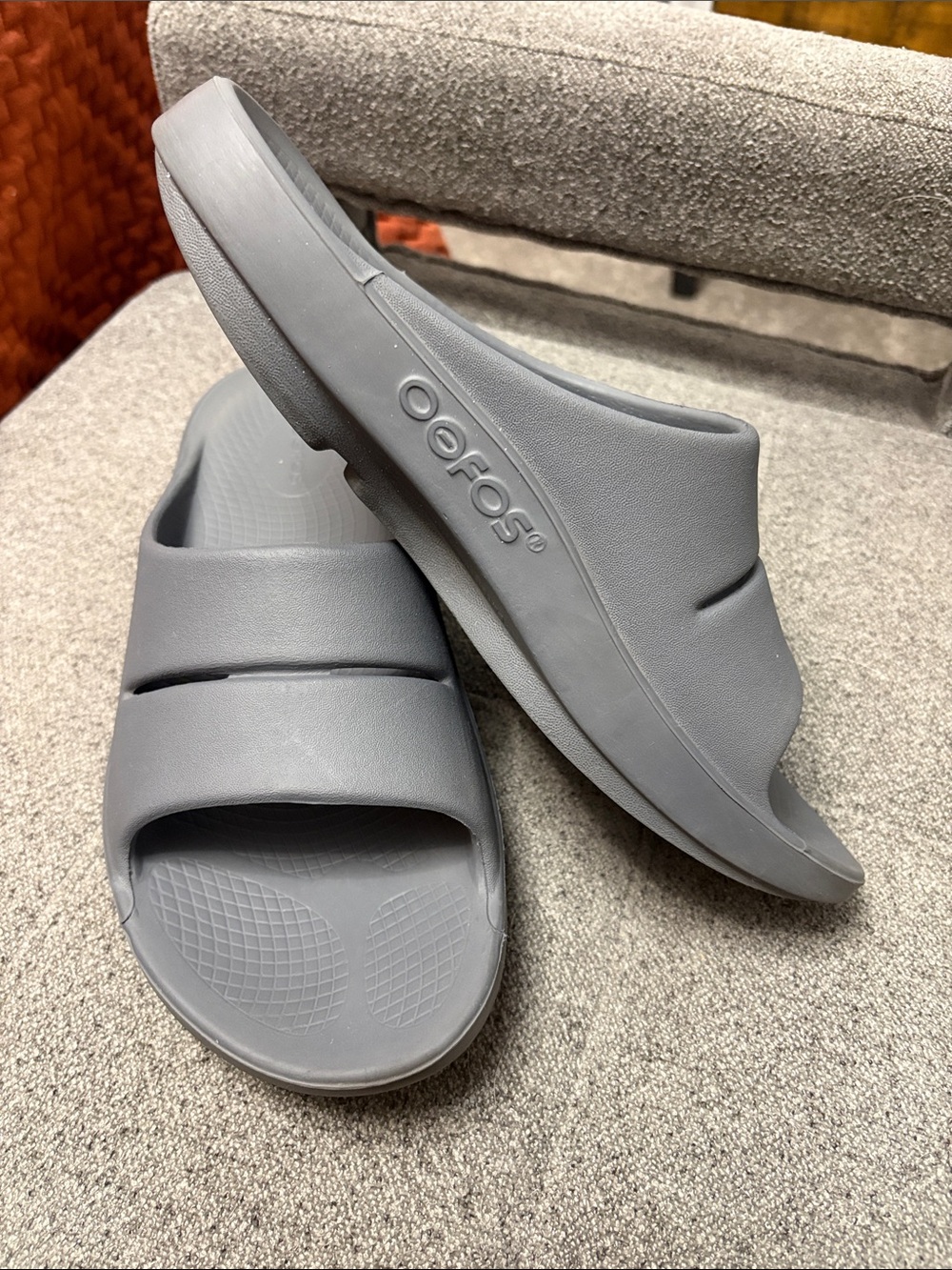 OOFOS Grey Cushioned Slip-On Recovery Slides